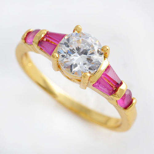 Yellow Gold Filled CZ & Red Ruby lady's Ring Size 7